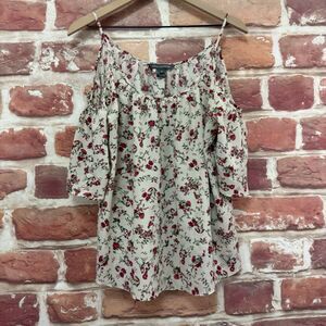French Connection Top Shirt Womens Medium White Multicolor Floral Cold Shoulders